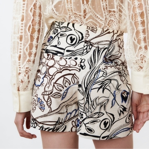 NWOT Zara Printed High Waisted Jewel Embellished Shorts, Size Small - Picture 6 of 7